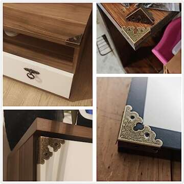 dophee 4Pcs Decorative Corner Protectors, Retro Style Edge Safety Guards Covers for Picture Frame Album Jewelry Box Gift Box Wooden Case Chest Tables Cabinet Furniture, 1.34"x1.34"-Antique Bronze