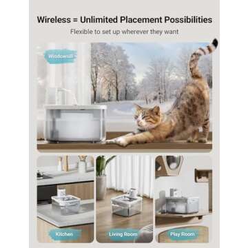 DownyPaws Battery Operated Cat Water Fountain Stainless Steel, 84oz/2.5L Fursink Wireless Pet Water ...