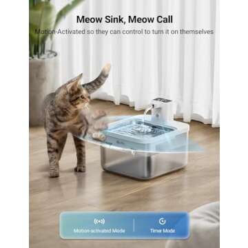 DownyPaws Battery Operated Cat Water Fountain Stainless Steel, 84oz/2.5L Fursink Wireless Pet Water Fountain for Cats Inside, Automatic Dog Water Dispenser with Faucet, Quiet Pump, BPA-Free, White