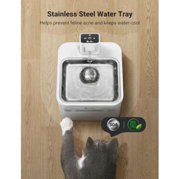 DownyPaws Battery Operated Cat Water Fountain Stainless Steel, 84oz/2.5L Fursink Wireless Pet Water Fountain for Cats Inside, Automatic Dog Water Dispenser with Faucet, Quiet Pump, BPA-Free, White