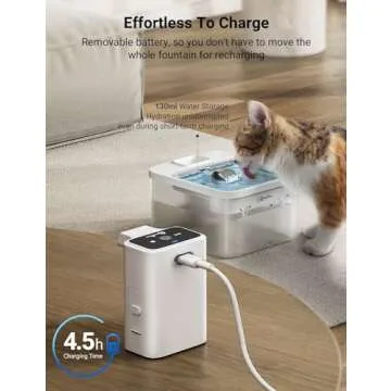 DownyPaws Battery Operated Cat Water Fountain Stainless Steel, 84oz/2.5L Fursink Wireless Pet Water Fountain for Cats Inside, Automatic Dog Water Dispenser with Faucet, Quiet Pump, BPA-Free, White