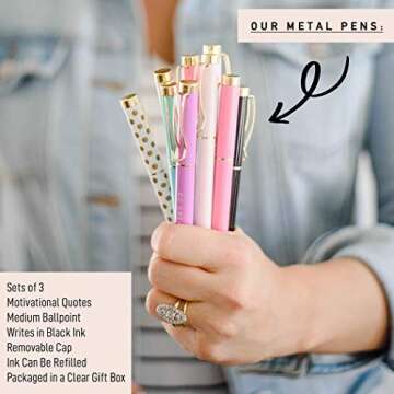 Sweet Water Decor Metal Motivational Pen Set Inspirational Motivational Quotes Ballpoint Pen Chic Office Decor Gifts for Women Desk Supplies Accessories Gold Cute Pen Sets School Girly Cubicle Bosses
