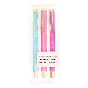 Sweet Water Decor Metal Motivational Pen Set Inspirational Motivational Quotes Ballpoint Pen Chic Office Decor Gifts for Women Desk Supplies Accessories Gold Cute Pen Sets School Girly Cubicle Bosses