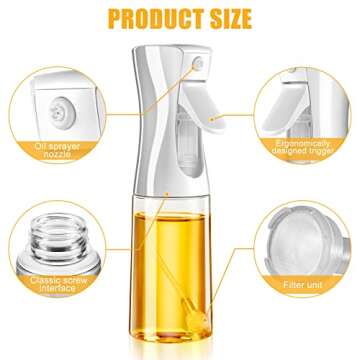 Olive Oil Sprayer for Cooking, 180ml Oil Spray Bottle Mister - Food Grade Oil Vinegar Spritzer Sprayer Dispenser Bottles Gadgets for Cooking, Kitchen, Air Fryer, Salad, Baking, Grilling, Frying (6 oz)
