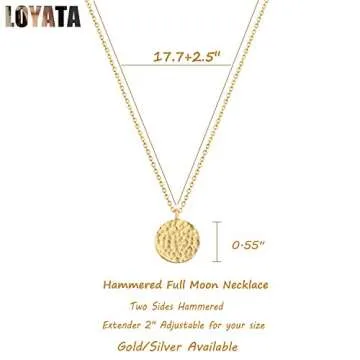 LOYATA Disc Coin Pendant Necklace,14K Gold Plated Full Moon Necklace Round Disc Coin Pendant Necklace for Women (Full Moon Gold)