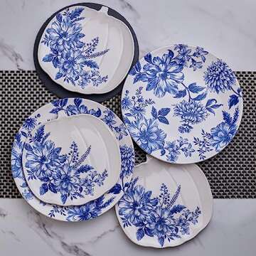 Bico Blue Floral Haven Ceramic Dinner Plates Set of 4
