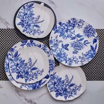 Bico Blue Floral Haven Ceramic Dinner Plates Set of 4
