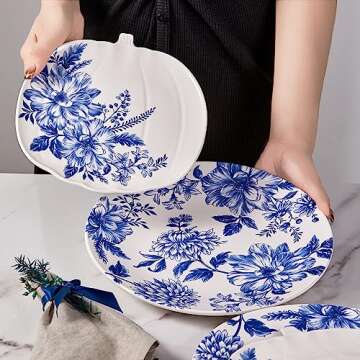 Bico Blue Floral Haven Ceramic Dinner Plates Set of 4