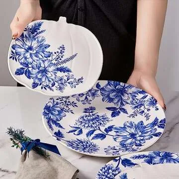 Bico Blue Floral Haven Ceramic Dinner Plates Set of 4