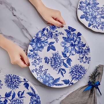 Bico Blue Floral Haven Ceramic Dinner Plates Set of 4