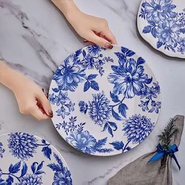 Bico Blue Floral Haven Ceramic Dinner Plates Set of 4