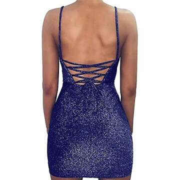 VANCOL Women's Sexy Glitter Spagetti Straps Lace Up Back Bandage Bodycon Mini Club Party Dress (S, B...