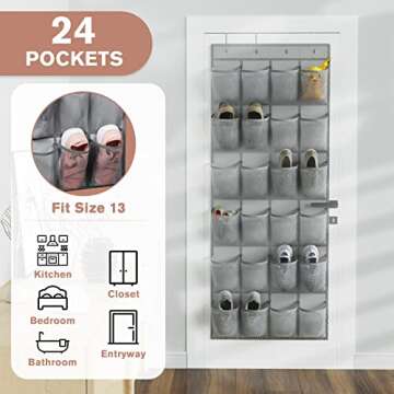 MaxGear Over the Door Shoe Organizer - 24 Large Mesh Pockets, Versatile Storage Solution for Home