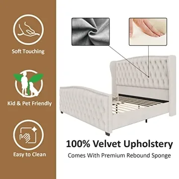 Luxurious AMERLIFE Queen Velvet Bed Frame for Elegant Decor