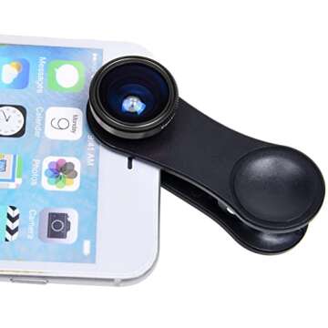 Universal 3 in 1 Cell Phone Camera Lens Kit for Smartphones Including - Fish Eye Lens / 2 in 1 Macro Lens & Wide Angle Lens/Universal Clip/Carry Pouch/Microfiber Cleaning Cloth