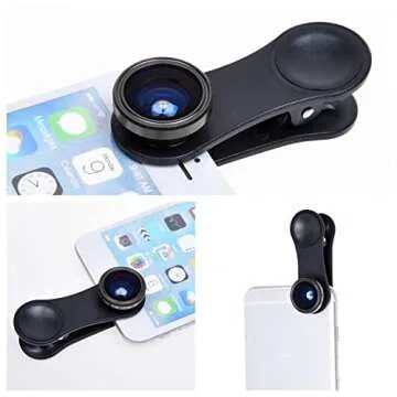 Universal 3 in 1 Cell Phone Camera Lens Kit for Smartphones Including - Fish Eye Lens / 2 in 1 Macro Lens & Wide Angle Lens/Universal Clip/Carry Pouch/Microfiber Cleaning Cloth