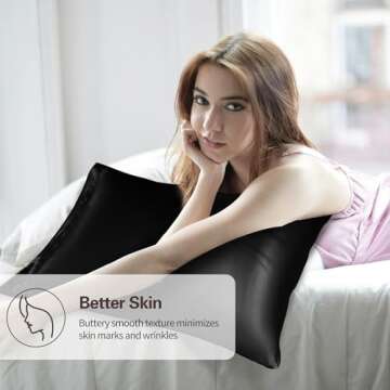 LXMGED Satin Silk Pillowcases for Skin and Hair,Set of 2 Satin Pillow Cases for Women with Envelope Closure,Soft Breathable Smooth Cooling Silk Pillow Covers for Gifts，Black，King (20" x 36")