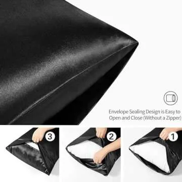 LXMGED Satin Silk Pillowcases for Skin and Hair,Set of 2 Satin Pillow Cases for Women with Envelope Closure,Soft Breathable Smooth Cooling Silk Pillow Covers for Gifts，Black，King (20" x 36")