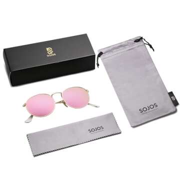 SOJOS Small Round Polarized Sunglasses for Women Men Classic Vintage Retro Shades UV400 SJ1014, Pink