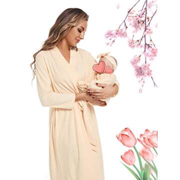 QTECLOR Maternity Robe with Matching Swaddle Blanket Set,Maternity Barhrobe Delivery Labor Robe for ...
