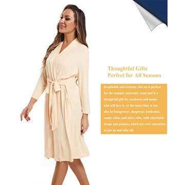 QTECLOR Maternity Robe with Matching Swaddle Blanket Set,Maternity Barhrobe Delivery Labor Robe for Hospital Women Dress