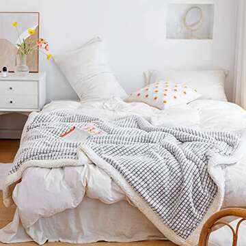 LOMAO Sherpa Blanket Throw Blanket Soft Warm Fleece Blanket Thick Blanket with Grid Pattern for Couch Sofa Bed Chair Home Decor (Grey, 51"x63")