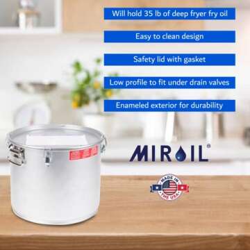 MirOil #40L - 5 Gal Grease Bucket & Oil Filter Pot For Filtering of Hot Cooking Oil, Gasket Safety Lid with Quick Lock Clips, For Fryer Capacity Up to 35 lbs