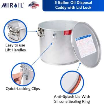 MirOil #40L - 5 Gal Grease Bucket & Oil Filter Pot For Filtering of Hot Cooking Oil, Gasket Safety Lid with Quick Lock Clips, For Fryer Capacity Up to 35 lbs