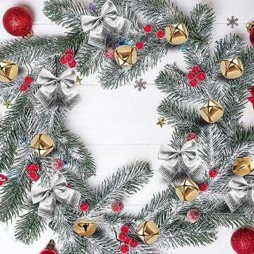 50 Pack 1 Inch Jingle Bells Christmas Gold Jingle Bells for Craft Festival Decoration with 30 Meter Red Cord and 12 Bowknots