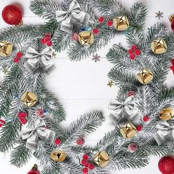 50 Pack 1 Inch Jingle Bells Christmas Gold Jingle Bells for Craft Festival Decoration with 30 Meter Red Cord and 12 Bowknots