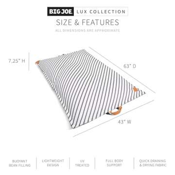 Big Joe Lux Lagoon Lounger Pool Float, Black and White Cape Stripe, Premier Mesh, Durable UV Protect...