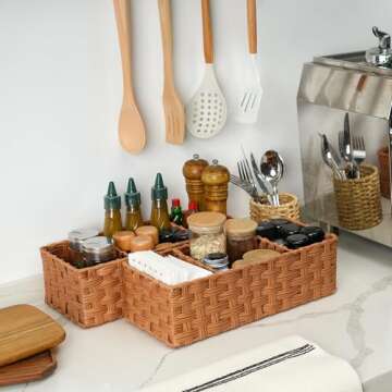 GRANNY SAYS Bathroom Toilet Organizer, Back of Toilet Storage Basket, Waterproof Storage Baskets for Toilet Tank, 3 Section Bathroom Organizer Baskets, Caramel Orange, 2-Pack