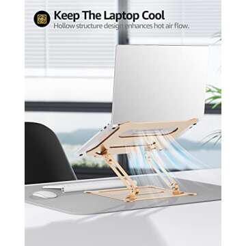 Urmust Laptop Notebook Stand Holder Adjustable Ultrabook Stand Riser Portable Compatible with MacBook Air Pro HP Dell XPS Lenovo All laptops 10-15.6"(Light Gold)