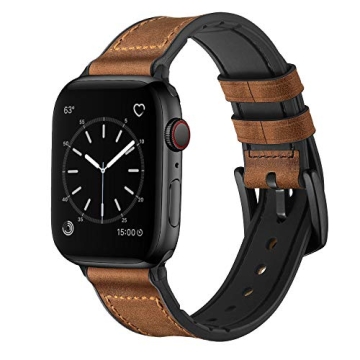 OUHENG Premium Apple Watch Band, Stylish Leather & Rubber Hybrid