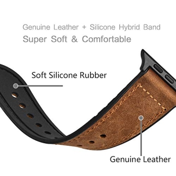 OUHENG Premium Apple Watch Band, Stylish Leather & Rubber Hybrid