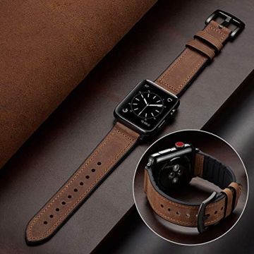 OUHENG Premium Apple Watch Band, Stylish Leather & Rubber Hybrid