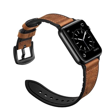 OUHENG Premium Apple Watch Band, Stylish Leather & Rubber Hybrid