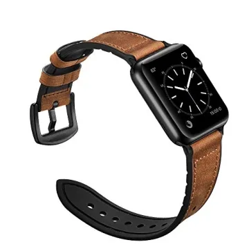OUHENG Premium Apple Watch Band, Stylish Leather & Rubber Hybrid