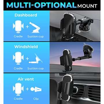 Bestrix Phone Mount for Car – Holder Mount, Dashboard, Windshield, and Air Vent– All Cars, Insta...