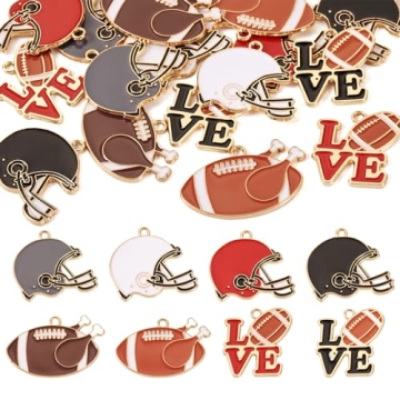 Boutigem 16Pcs Sports Charms Enamel Baseball Helmet Rugby Pendants Cute Hang Ornaments 8 Styles 21.5...