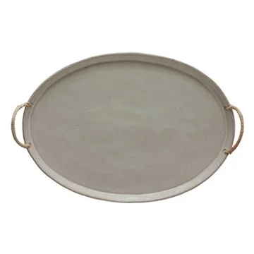 Creative Co-Op Stoneware Serving Tray with Handles