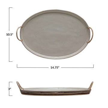 Creative Co-Op Stoneware Serving Tray with Handles