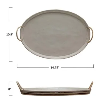 Creative Co-Op Stoneware Serving Tray with Handles