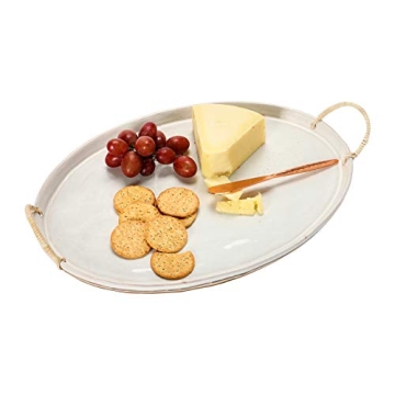 Creative Co-Op Stoneware Serving Tray with Handles