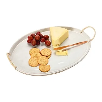 Creative Co-Op Stoneware Serving Tray with Handles
