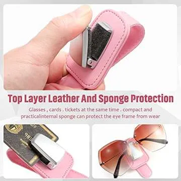 2 Packs Car Glasses Holder Universal Car Visor Sunglasses Holder Clip Leather Eyeglasses Hanger and Ticket Card Clip Eyeglasses Mount for Car (Pink)