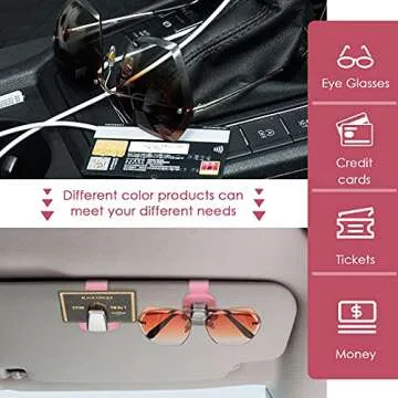 2 Packs Car Glasses Holder Universal Car Visor Sunglasses Holder Clip Leather Eyeglasses Hanger and Ticket Card Clip Eyeglasses Mount for Car (Pink)