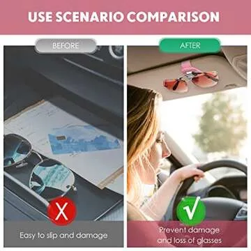 2 Packs Car Glasses Holder Universal Car Visor Sunglasses Holder Clip Leather Eyeglasses Hanger and Ticket Card Clip Eyeglasses Mount for Car (Pink)