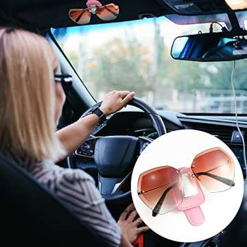 2 Packs Car Glasses Holder Universal Car Visor Sunglasses Holder Clip Leather Eyeglasses Hanger and Ticket Card Clip Eyeglasses Mount for Car (Pink)