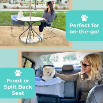 Large Dog Car Seat for Small to Medium Dogs- Pink Dog Booster Seat - Washable and Adjustable Pet Travel Carrier Bed- Includes Safety Seat Belt Tether for Dogs, Puppies, and Pets up to 30 lbs